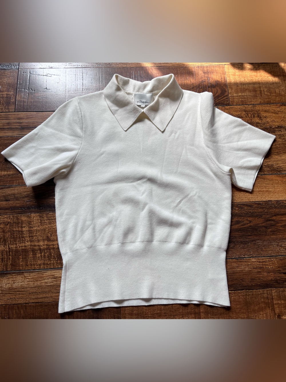 Short Sleeve Cotton Blend Crepe Shirt Collar Pullover